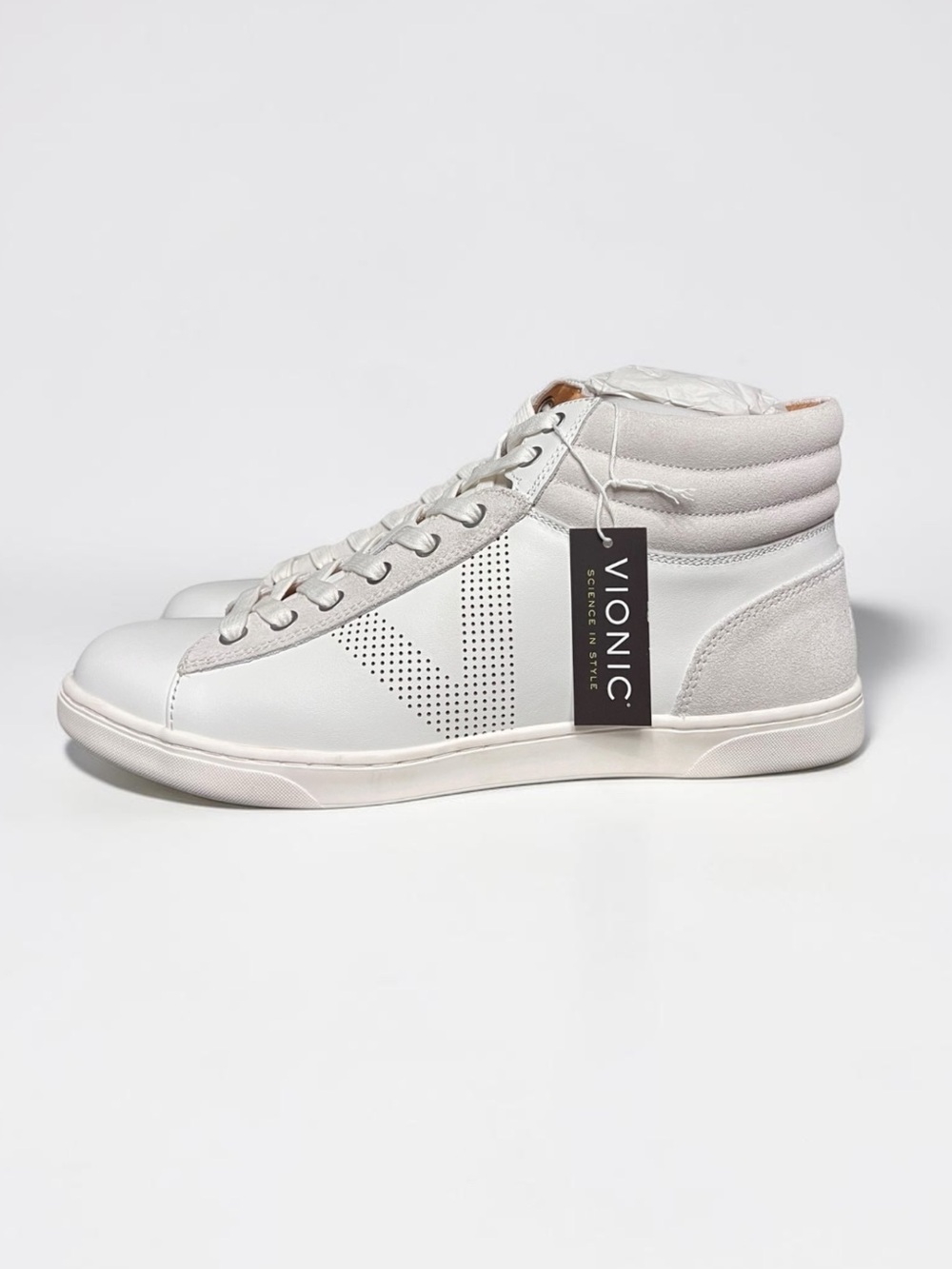 🌻Vionic Malcom High Top Sneakers White Leather Perforated Men's Size 8.5